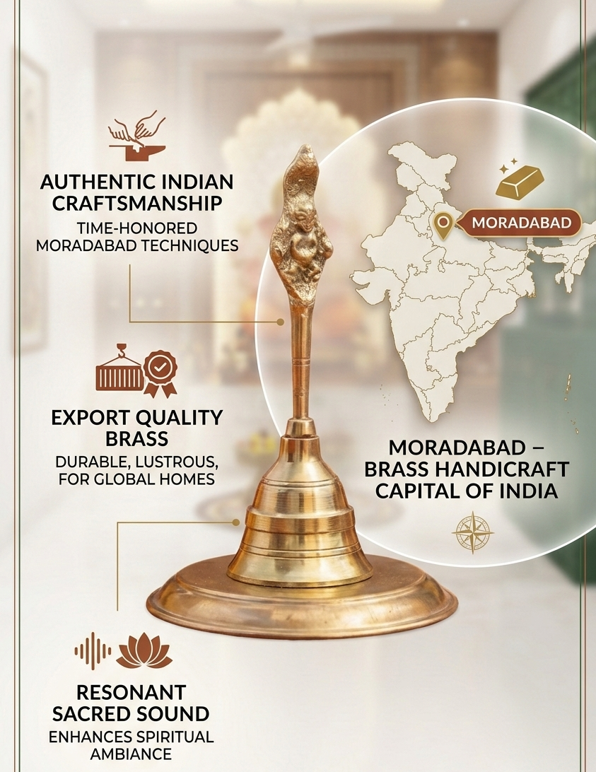 Brass Pooja Bell with Lord Ganesha Handle – Traditional Hindu Temple Ghanti for Aarti, Pooja & Spiritual Home Decor