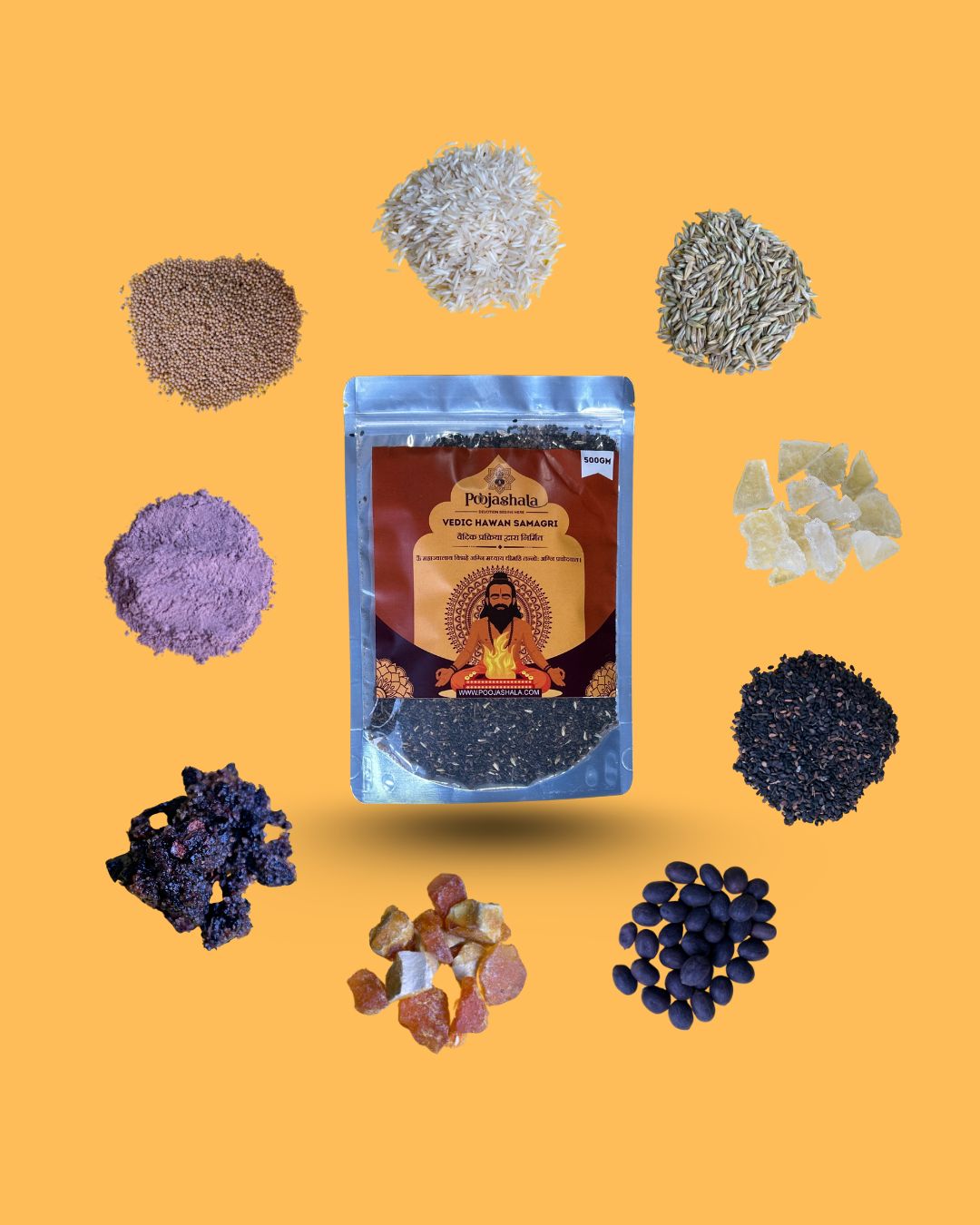 Poojashala Vedic Hawan Samagri 500g – 100% Natural | Traditional Vedic Herbs | For Daily Hawan, Yagna & Agnihotra