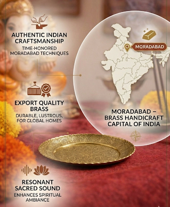 Handcrafted Brass Engraved Pooja Thali Traditional Decorative Plate for Aarti, Home Temple & Festive Rituals
