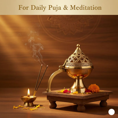 Poojashala Brass Loban Daan – 100% Pure Moradabad Brass | Temple Grade | Loban & Dhoop Burner for Home Temple & Hawan