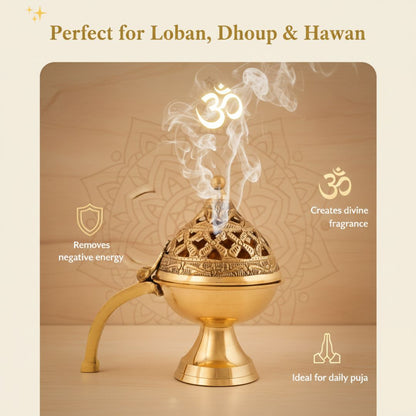 Poojashala Brass Loban Daan – 100% Pure Moradabad Brass | Temple Grade | Loban & Dhoop Burner for Home Temple & Hawan