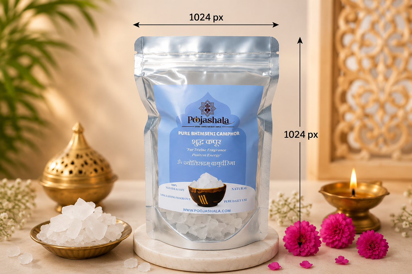 Poojashala Bhimseni Camphor 200g – 100% Pure Natural Ayurvedic Kapoor | No Chemicals | Burns Clean for Aarti & Hawan