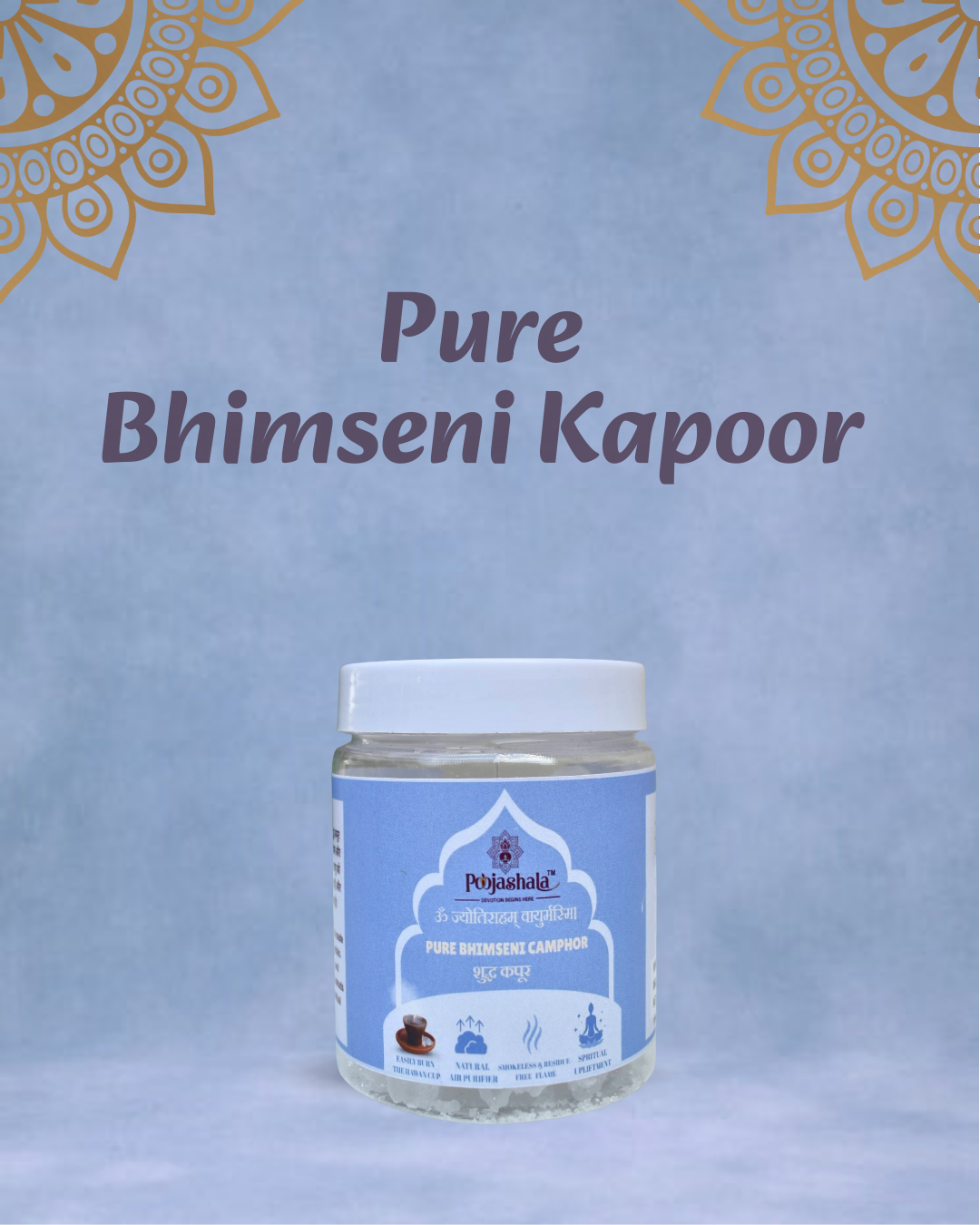 Poojashala Bhimseni Camphor 100g – 100% Pure Natural Ayurvedic Kapoor | No Chemicals | Burns Clean for Aarti & Hawan