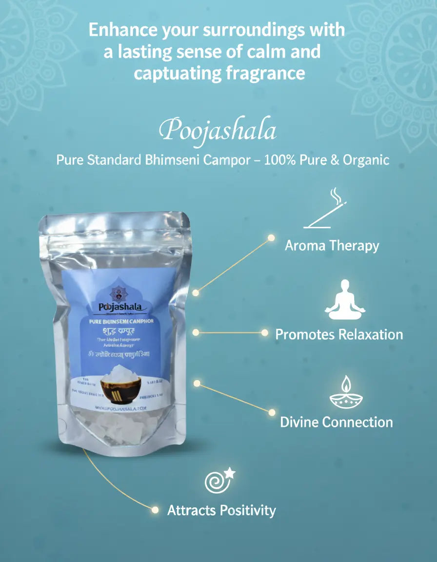 Poojashala Bhimseni Camphor 200g – 100% Pure Natural Ayurvedic Kapoor | No Chemicals | Burns Clean for Aarti & Hawan