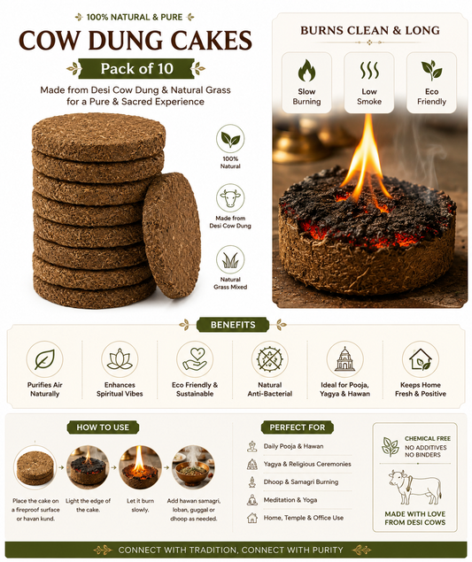 Poojashala Cow Dung Cake (Gomay Upla) – Pack of 10 | 100% Pure Desi Cow Dung | For Hawan, Agnihotra & Vedic Rituals