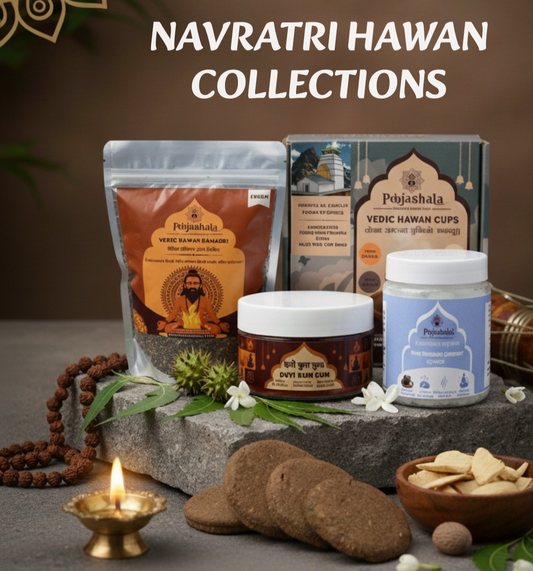 Poojashala Navratri Complete Hawan Kit – Ready-to-Use | Hawan Cups + Samagri + Camphor + Gobar Diyas | Sacred Navratri Gift Set
