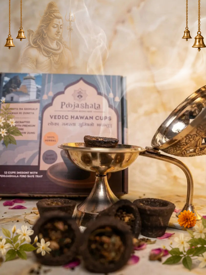 Poojashala Vedic Hawan Cups + Brass Loban Daan Stand – Complete Hawan Combo