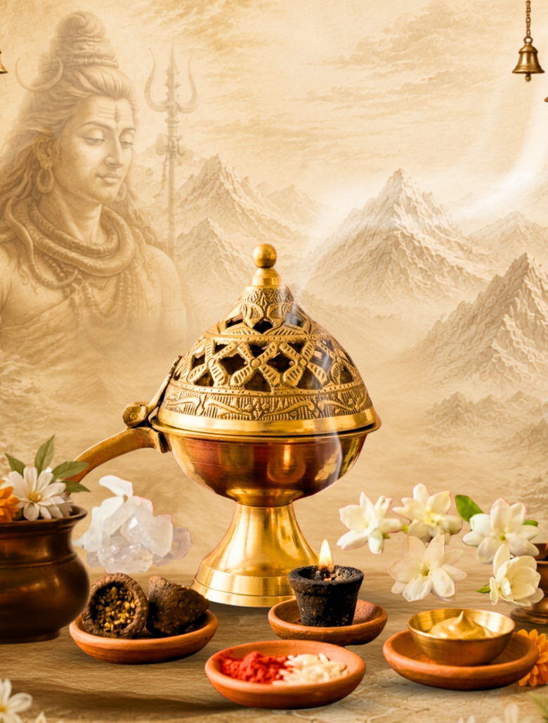 Poojashala Brass Loban Daan – 100% Pure Moradabad Brass | Temple Grade | Loban & Dhoop Burner for Home Temple & Hawan