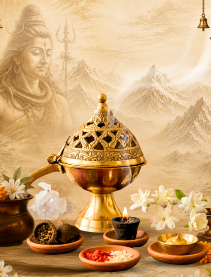 Poojashala Brass Loban Daan – 100% Pure Moradabad Brass | Temple Grade | Loban & Dhoop Burner for Home Temple & Hawan