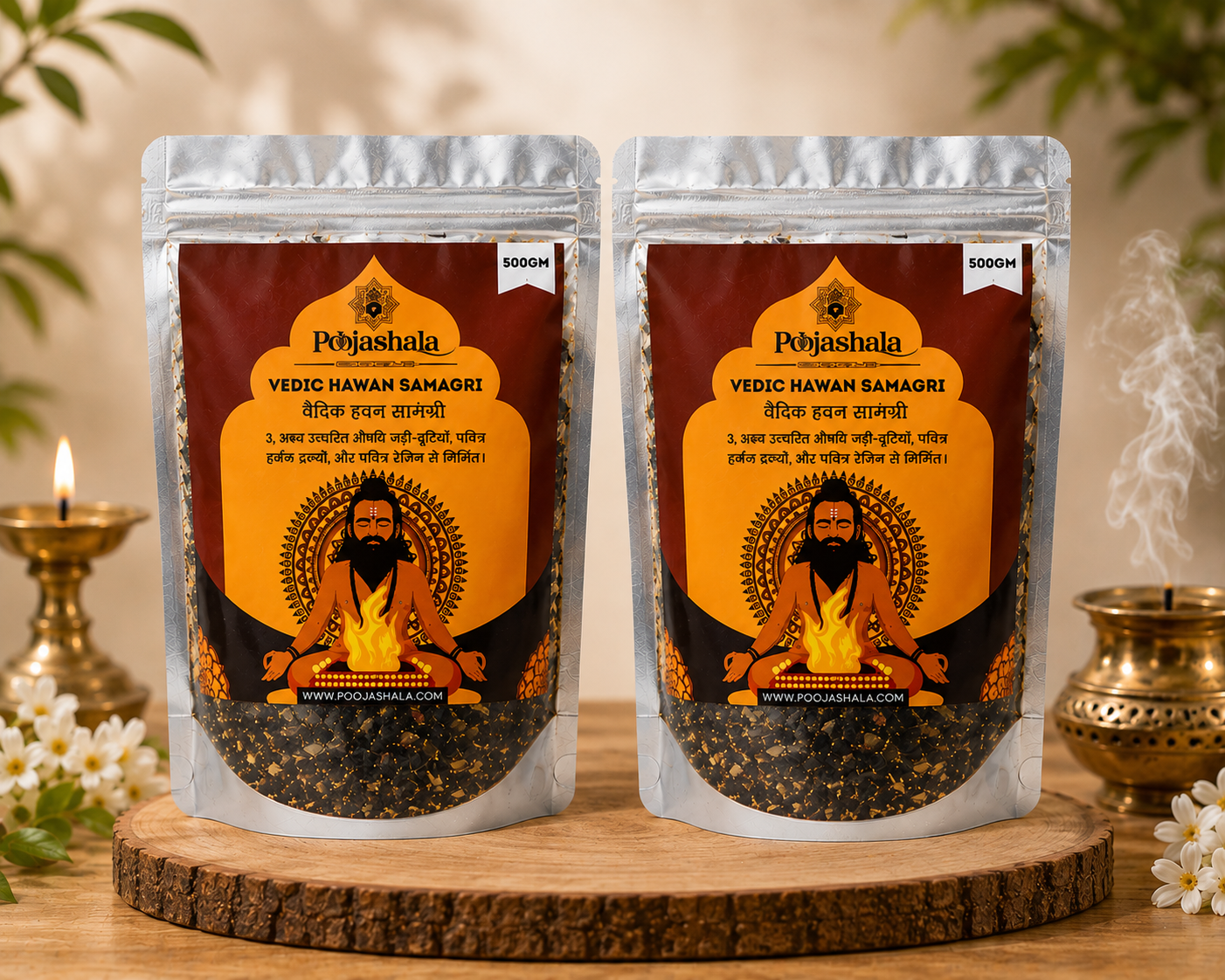 Poojashala Vedic Hawan Samagri Pack of 2 | Premium Natural Havan Samagri | 500g Each (Total 1kg) | For Daily Puja, Havan & Agnihotra