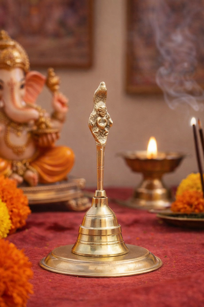 Brass Pooja Bell with Lord Ganesha Handle – Traditional Hindu Temple Ghanti for Aarti, Pooja & Spiritual Home Decor
