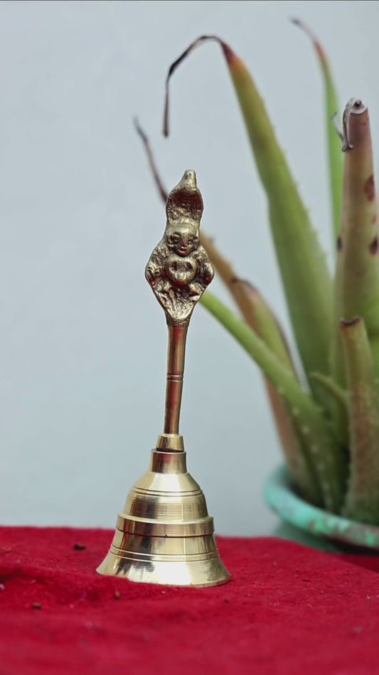 Brass Pooja Bell with Lord Ganesha Handle – Traditional Hindu Temple Ghanti for Aarti, Pooja & Spiritual Home Decor