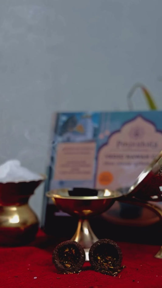 Poojashala Vedic Hawan Cups (Pack of 12) + Brass Loban Daan Stand – Complete Hawan Combo | 100% Natural | Premium Gifting Set