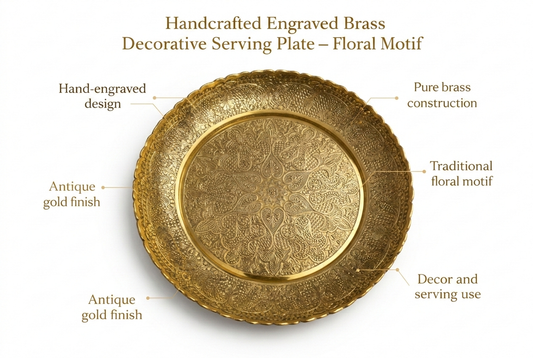 Handcrafted Brass Engraved Pooja Thali Traditional Decorative Plate for Aarti, Home Temple & Festive Rituals