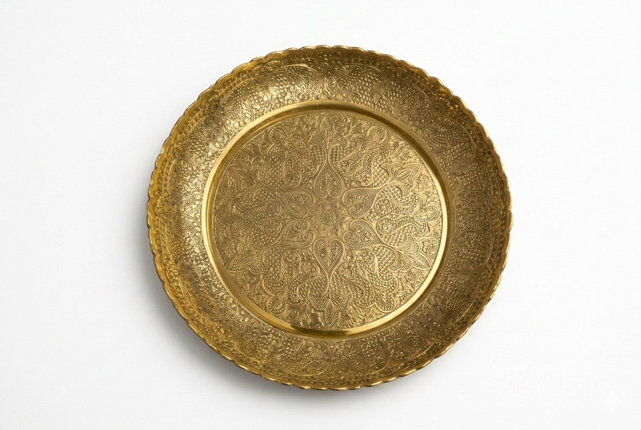 Handcrafted Brass Engraved Pooja Thali Traditional Decorative Plate for Aarti, Home Temple & Festive Rituals
