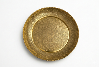 Handcrafted Brass Engraved Pooja Thali Traditional Decorative Plate for Aarti, Home Temple & Festive Rituals